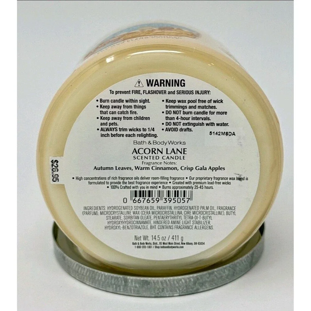 NEW BATH & BODY WORKS ACORN LANE SOY WAX BLEND CANDLE 3 WICK 14.5 OZ LARGE